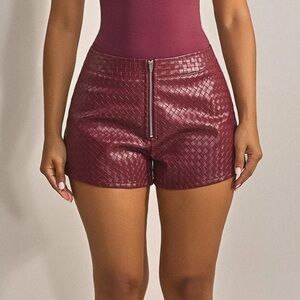 MarsTheLabel “Burgundy Woven Leather Shorts”
